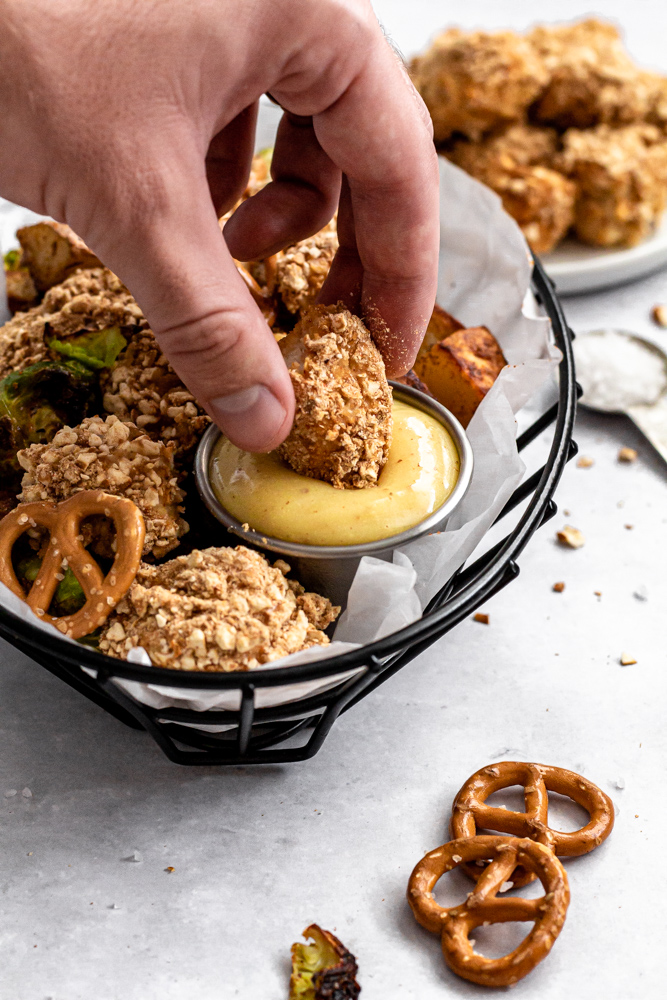 Easy Sheet Pan Honey Mustard Pretzel Chicken Nuggets